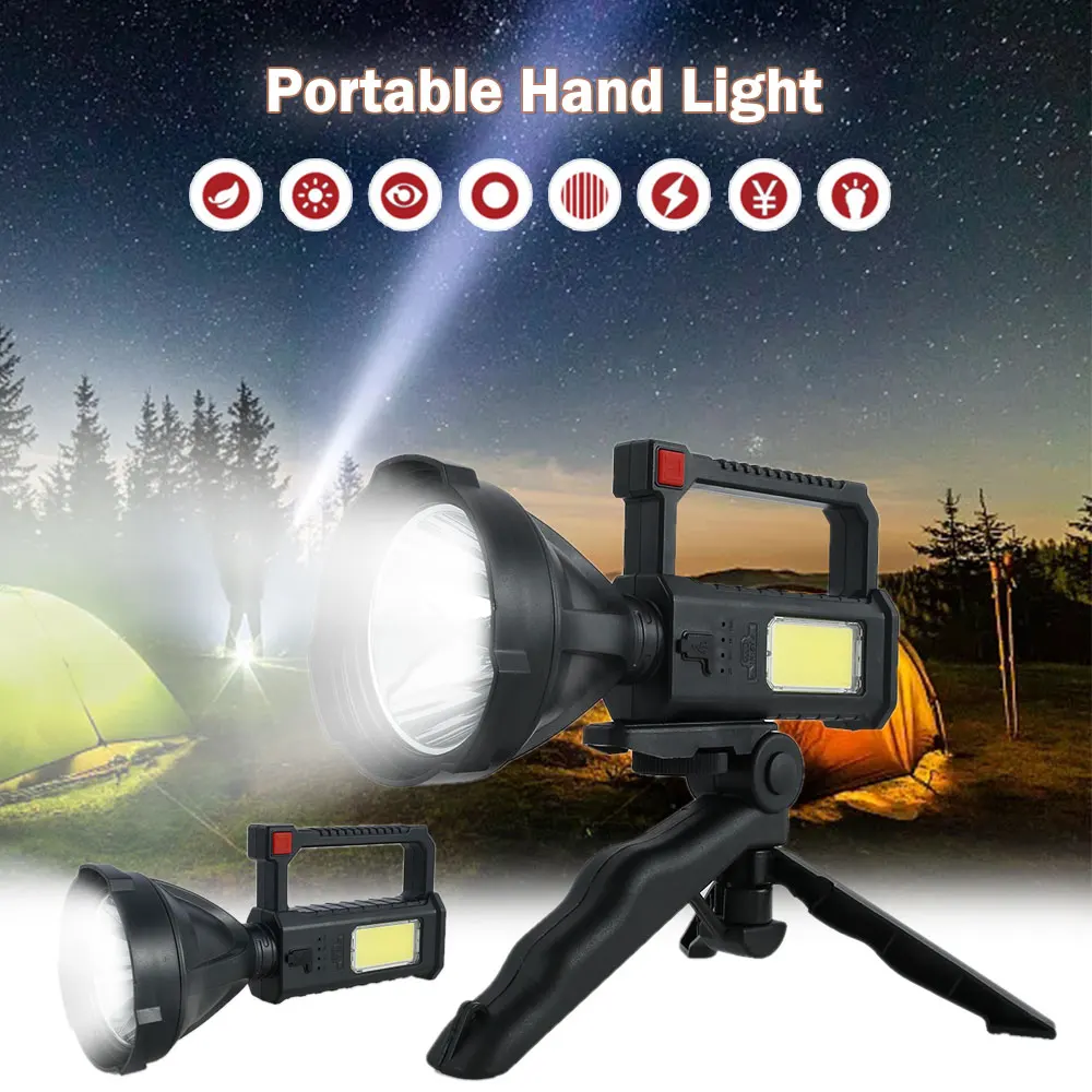 

LED Flashlight Torch USB Rechargeable SearchLight Waterproof Spotlight with Basic Fishing Light Lantern Hand Held Flood Light