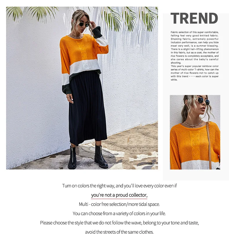 

Y2K Autumn 2020 Stitching Base Loose Long Sweaters Streetwear O Neck Pullover Ladies Sweater Knitted Sweater Top Gothic