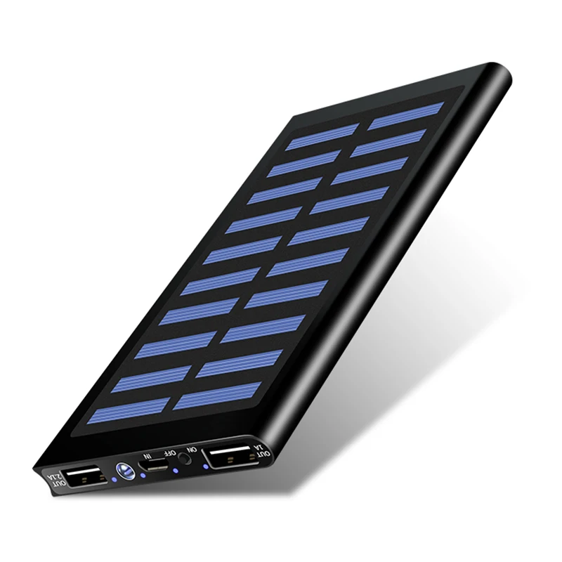Внешний аккумулятор на солнечной батарее 10000 мАч 2 USB LED портативное зарядное