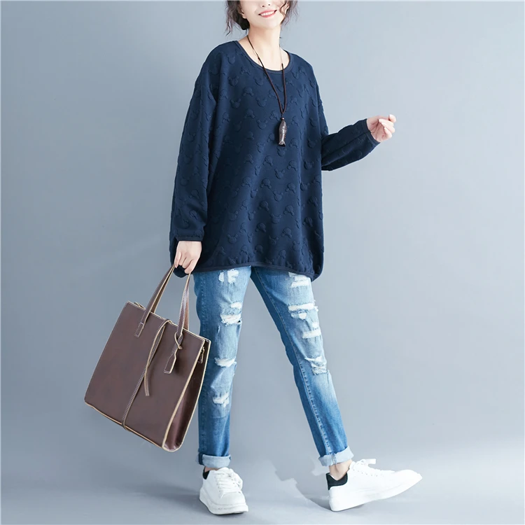 Женская толстовка с объемным рисунком в горошек Повседневная Свободная хлопковая длинным рукавом большие