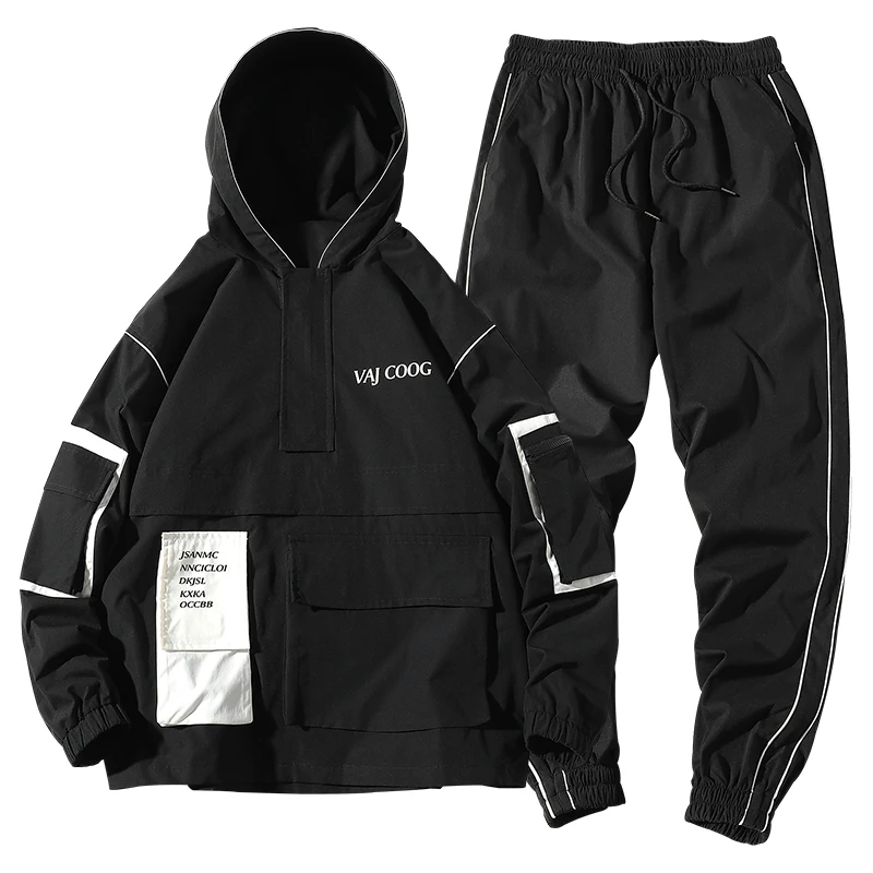 Мужской осенний костюм толстовка с капюшоном и штаны лоскутный спортивный для