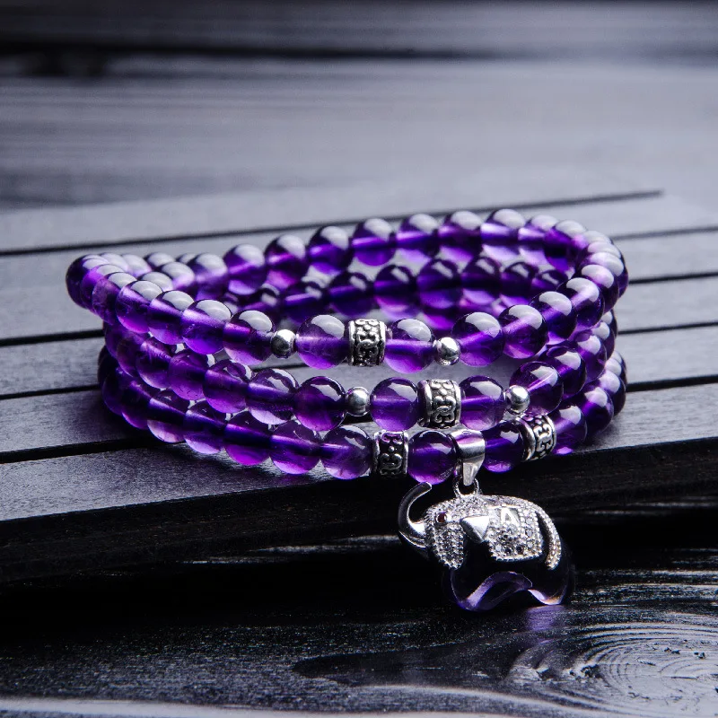 

5mm Natural Purple Amethyst Quartz Bracelet For Women Men Animal Pendant Gemstone Crystal Stretch Round Beads Jewelry AAAA