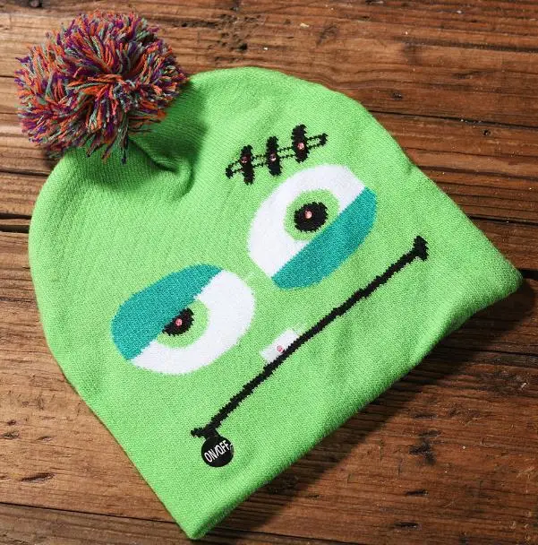 Хэллоуин Светодиодный светящийся головной убор вязаные шапочки Теплая Шапка