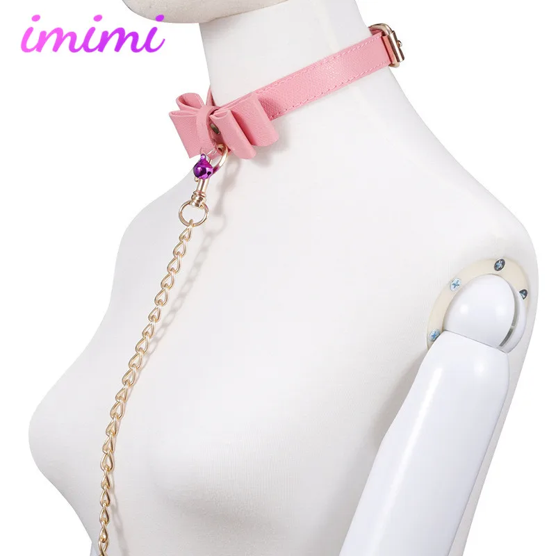 Искусственный мех розовый ошейник для БДСМ кожаная и железная цепочка звено