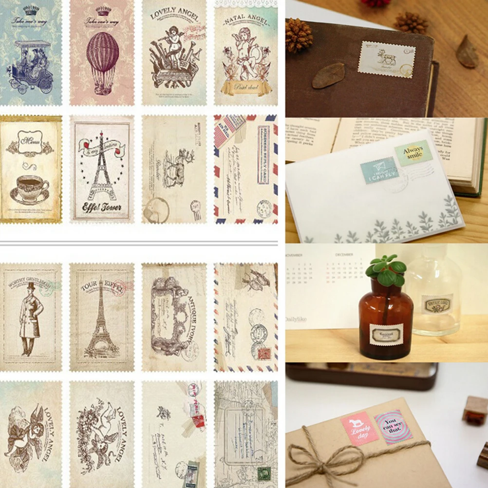 

2017 New DIY Vintage Scrapbook Note Paper Retro Tower Flower Stamps Stickers Lovely Decor Sticker 2 Sheets Random Style