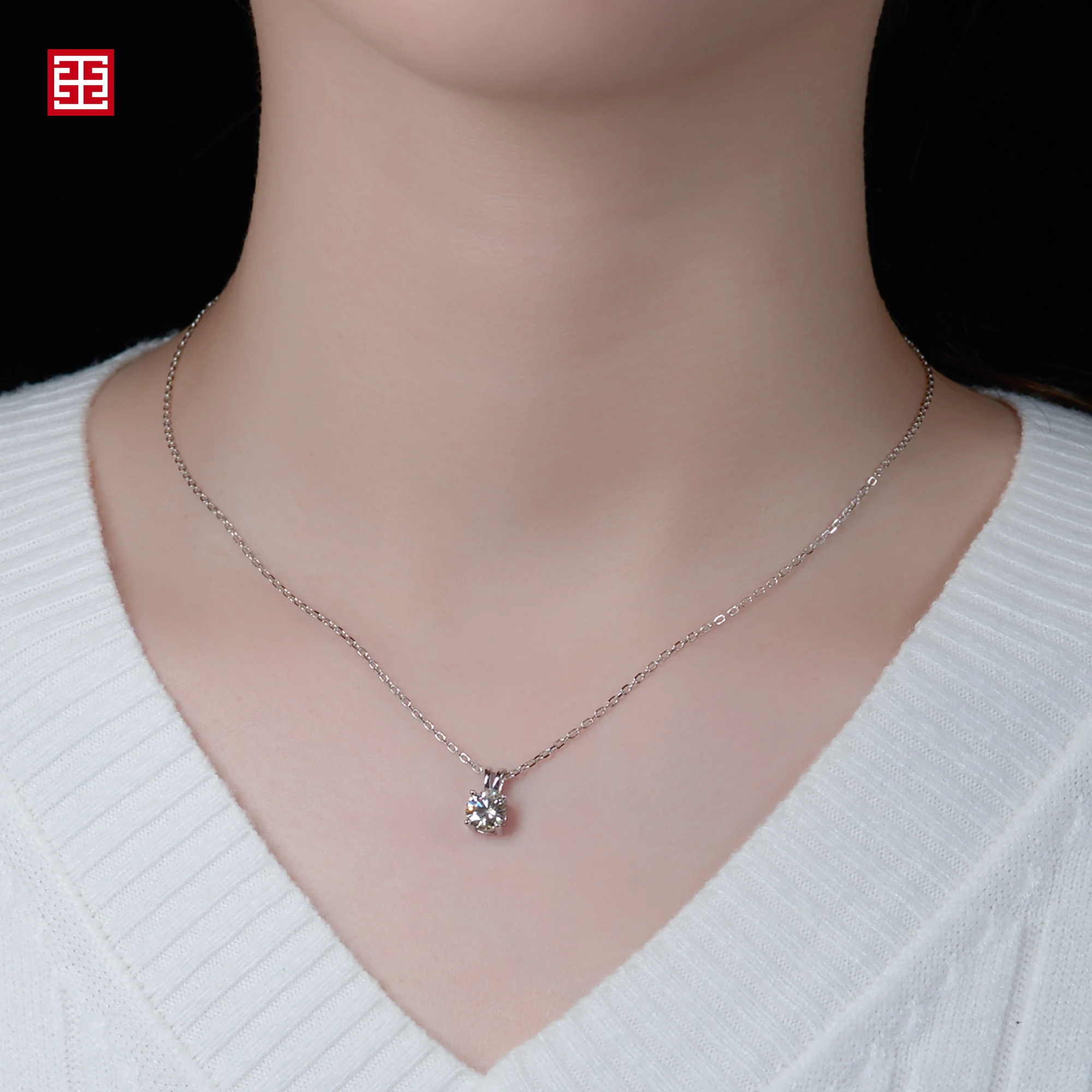 GIGAJEWE 0.8ct 6 мм EF круглое 18K покрытое белым золотом 925 Серебряное ожерелье Moissanite