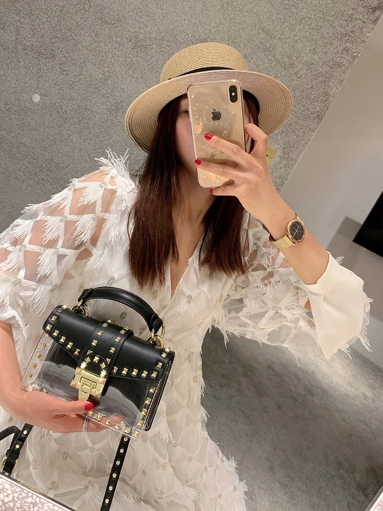 TekiEssica летняя пляжная сумка с заклепками прозрачная из ПВХ конфетного цвета