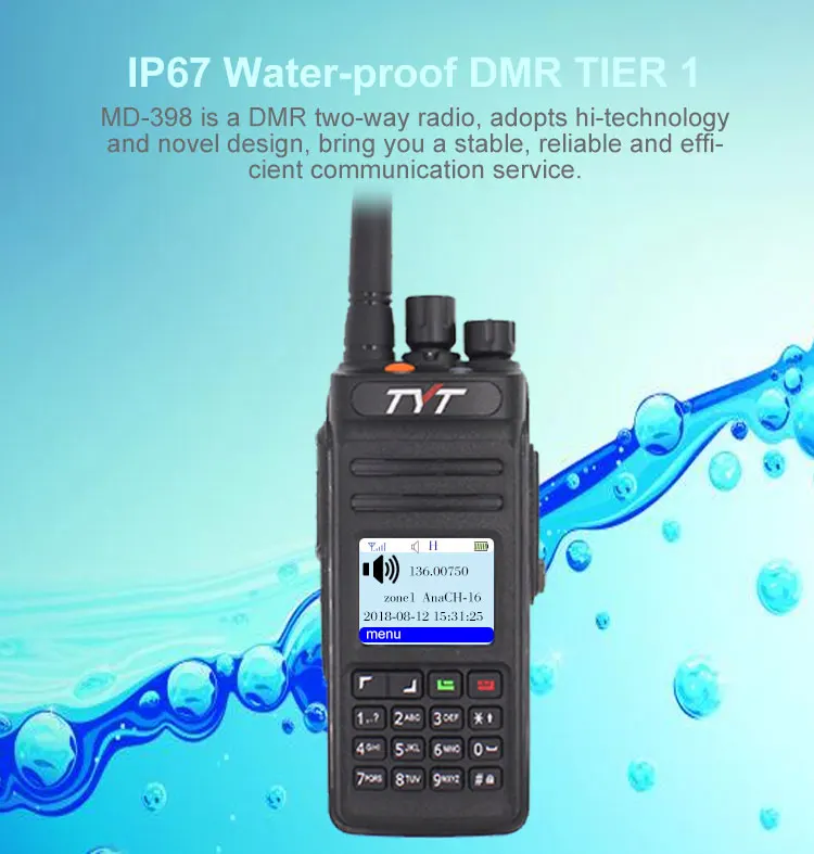 TYT MD-398 DMR радиостанция IP67 водонепроницаемая 136-174 МГц 10 Вт рация 2800 мАч