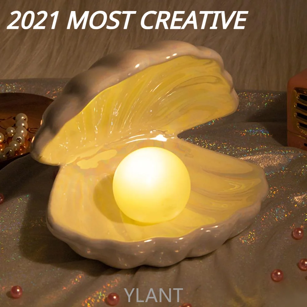 

Лампа с жемчужинами YLANT в виде керамической ракушки, украшение для спальни, ночник, ленточный светильник, Сказочная ракушка для девочки, дом...