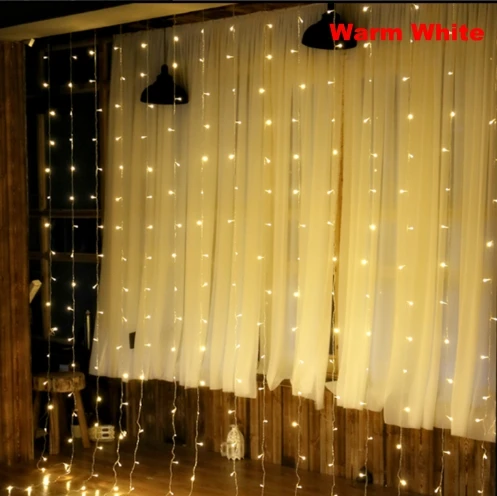 Warm white 600 светодиодный светильник для занавесок 6x3 м, гирлянда для занавесок, светильник s 8 режимов для свадебного фестиваля, вечерние, рождественские украшения - Испускаемый цвет: Warm white