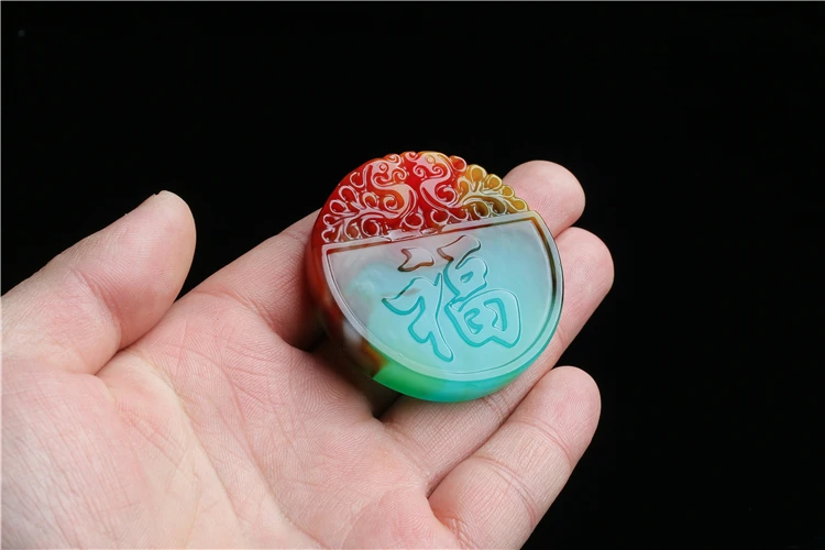 

Fashion Colorful Jade Fortune Pendant Necklace Jewellery Chinese Hand-Carved Relax Healing Women Man Luck Gift Free Rope