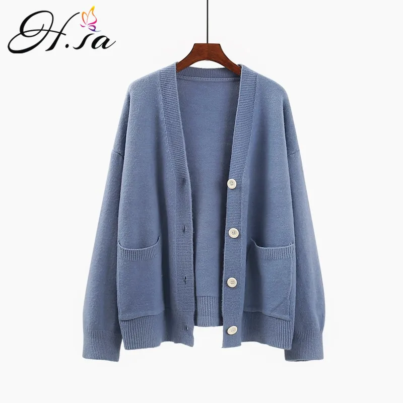 

Hsa ropa mujer invierno 2020 cardigan women Long Sleeve Oversized Khaki Jumpers Button Up Autumn New Korean Style Cardigans