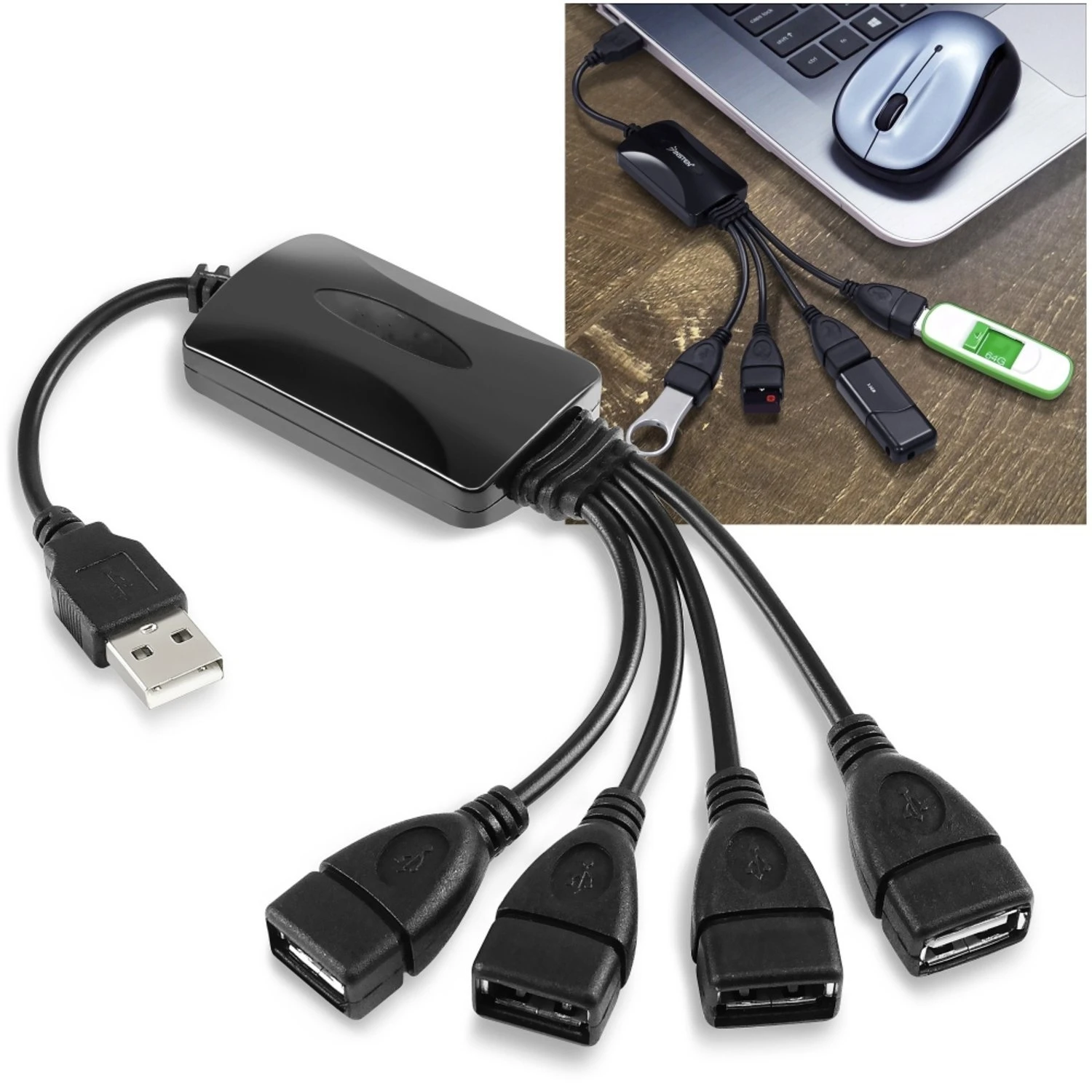 

Premium High Speed 4 Port USB 2.0 Octopus Hub Splitter for PC Laptop Black