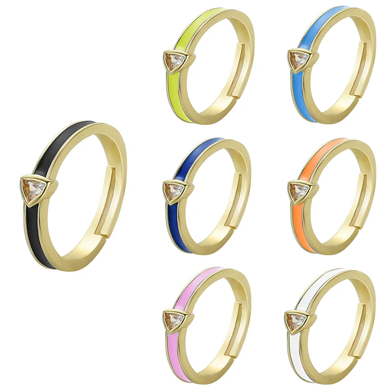 Женское регулируемое кольцо с эмалью разноцветное инкрустацией из циркония