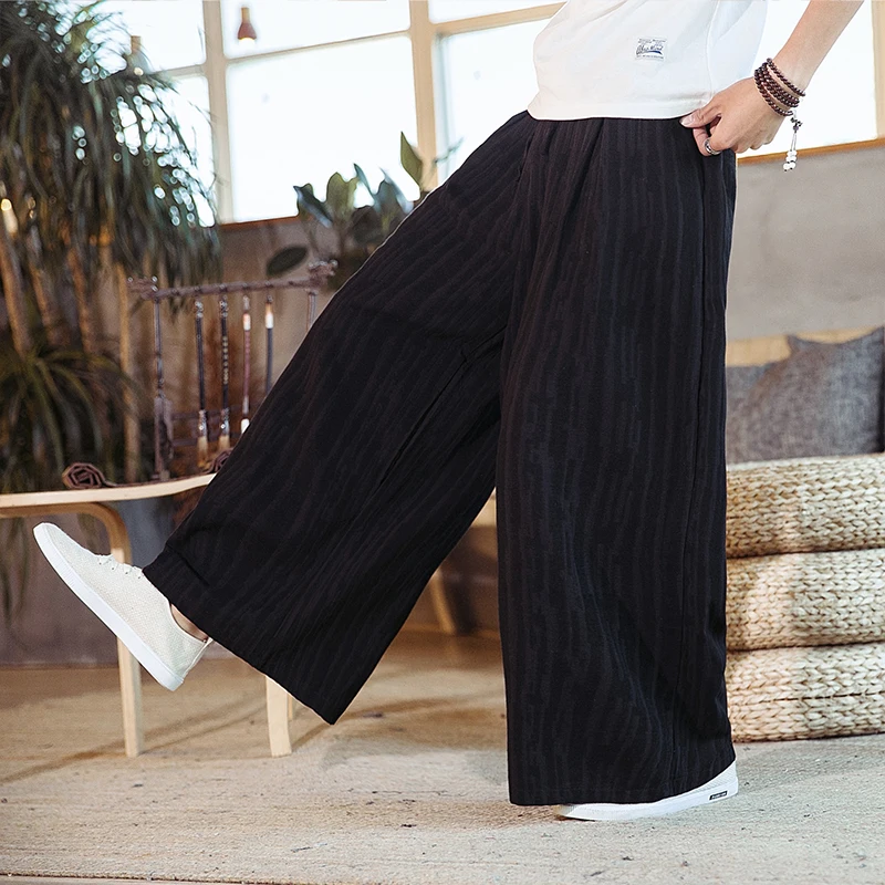 Мужские черные и красные широкие повседневные льняные брюки кимоно юбка мужские