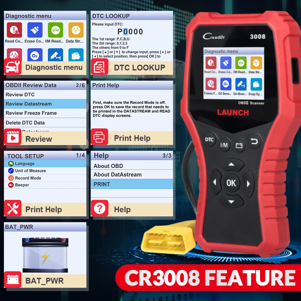LAUNCH X431 CR3008 OBD2 автомобильный сканер OBDII считыватель кодов диагностический