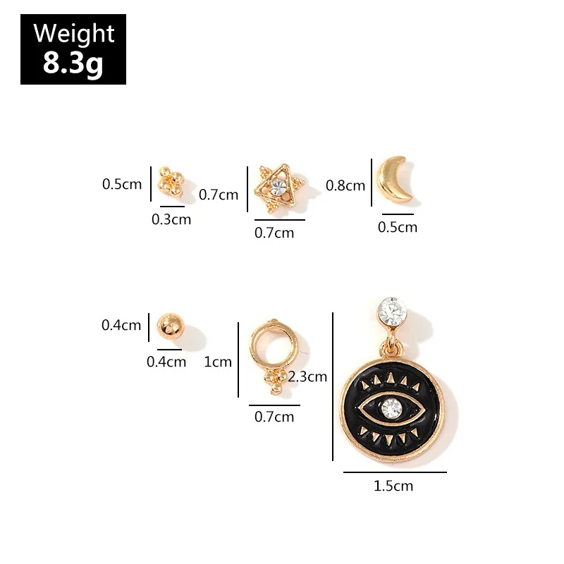 

INS Hot Sale Vintage Alloy Beads Earring Set Fashion Retro Five-pointed Star Moon Small Earings Set Eyes Earrings Studs