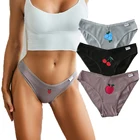 Женские хлопковые трусики с вышивкой вишни, сексуальные женские хлопковые трусики с V-образным вырезом, бесшовные мягкие женские трусики, нижнее белье