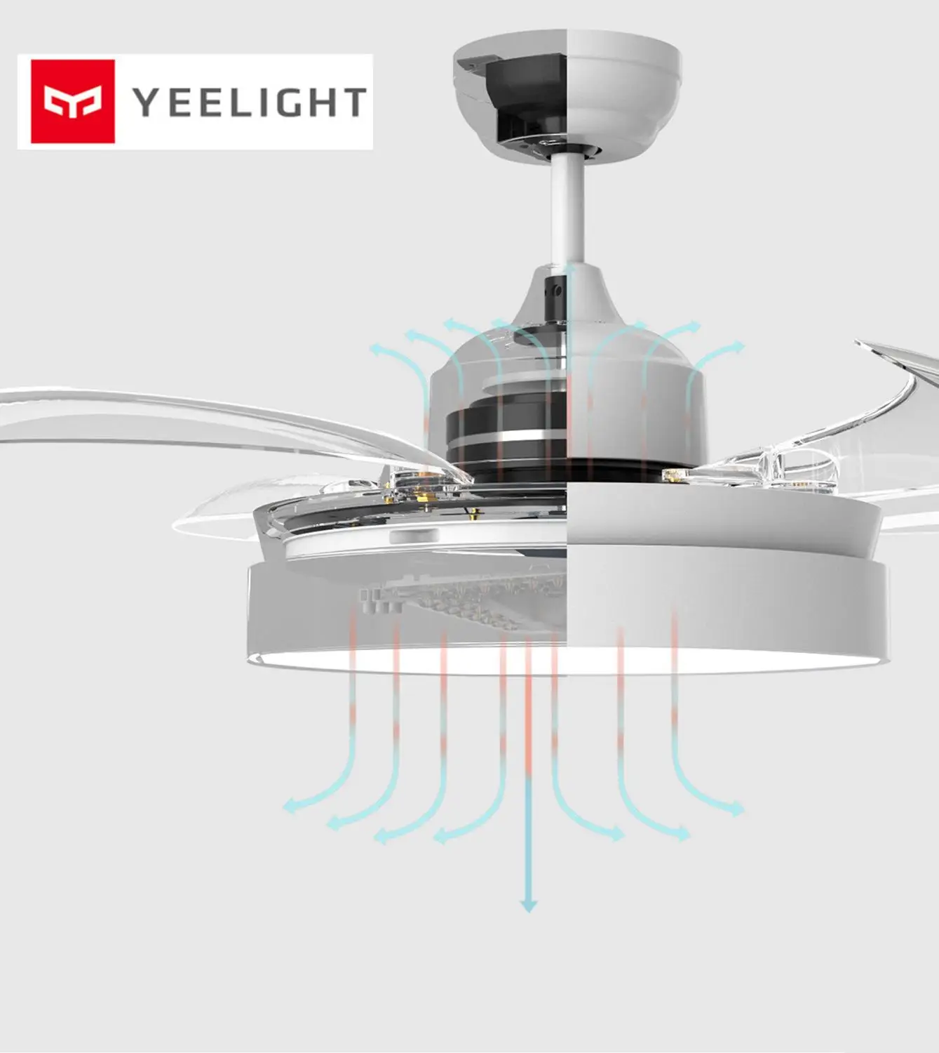 Yeelight светодиодный бесшумный потолочный вентилятор современный Невидимый акриловый лист лампа ресторан пульт дистанционного управления освещением затемнение декоративные лампы