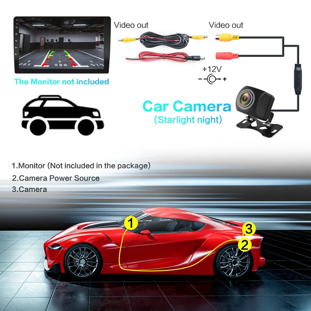 

Car Rear View Camera Universal Parking Camera LED Night Vision Waterproof Wide Angle HD Color Image 1080P