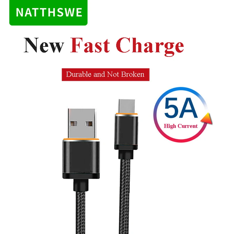 NATTHSWE 5.0A супер быстрая зарядка type C USB кабель для передачи данных 1 м нейлоновая