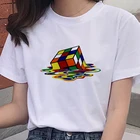 Женская футболка в стиле Харадзюку, летняя футболка с изображением кубиков, уличная одежда в стиле ольччан, Kpop