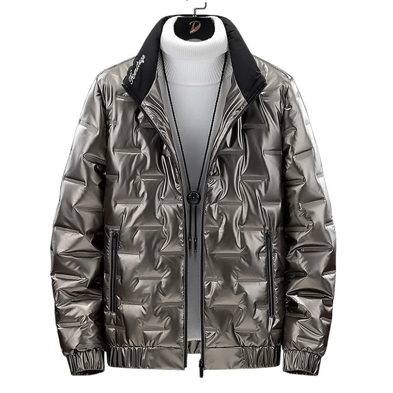 Autumn winter light and shiny cotton coat men's loose large size fat 8XL short section youth mens jacket casual stand collar top