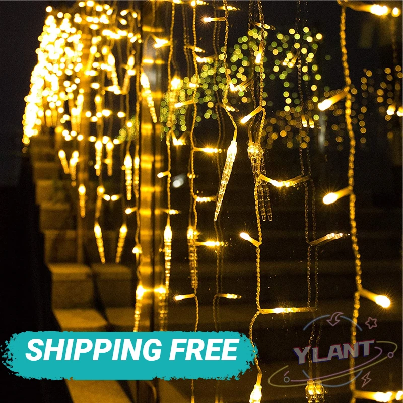 

3.5M 17.5M LED Icicle Fairy Curtain Light 8 Modes Waterfall House New Year Decor Lighting Christmas Festoon Garden Patio Lamp