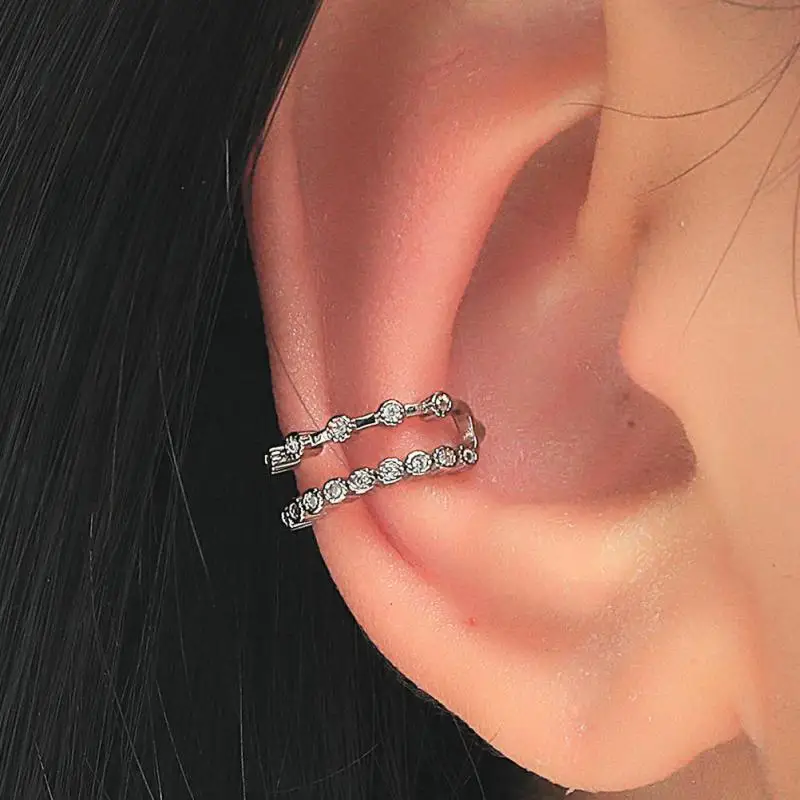 

Korean Double Layer Crystal Clip Earrings For Women Zircon Earing Without Hole Fake Earrings Single Ear Clip Earings CF2223