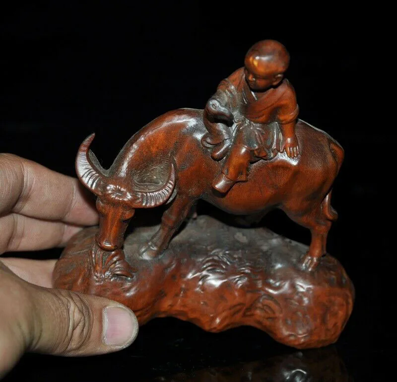 

wedding decoration Antique Chinese Boxwood hand carved children grazing 12 Zodiac animal Ox statue