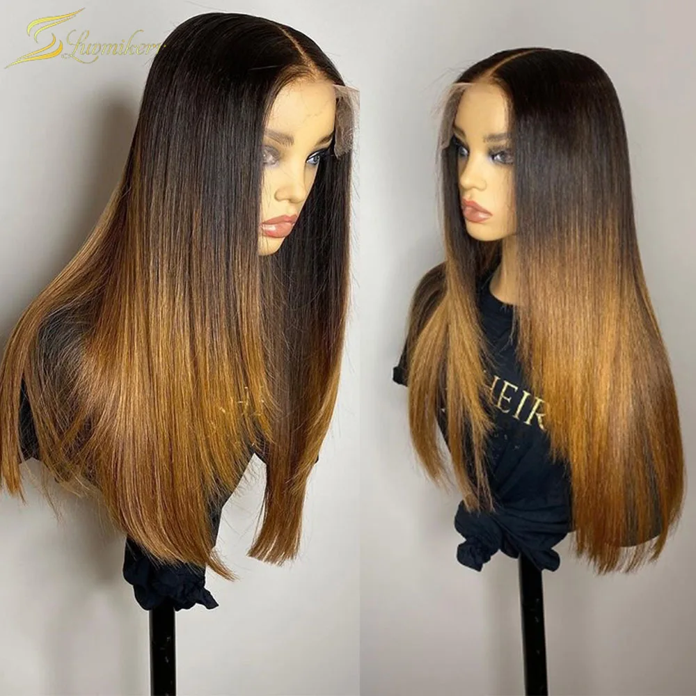 

Long Straight Ombre 1b 27 Honey Blonde Colored Human Hair Wig HD Transparent 13x6 Lace Front Wigs For Black Women Full Frontal