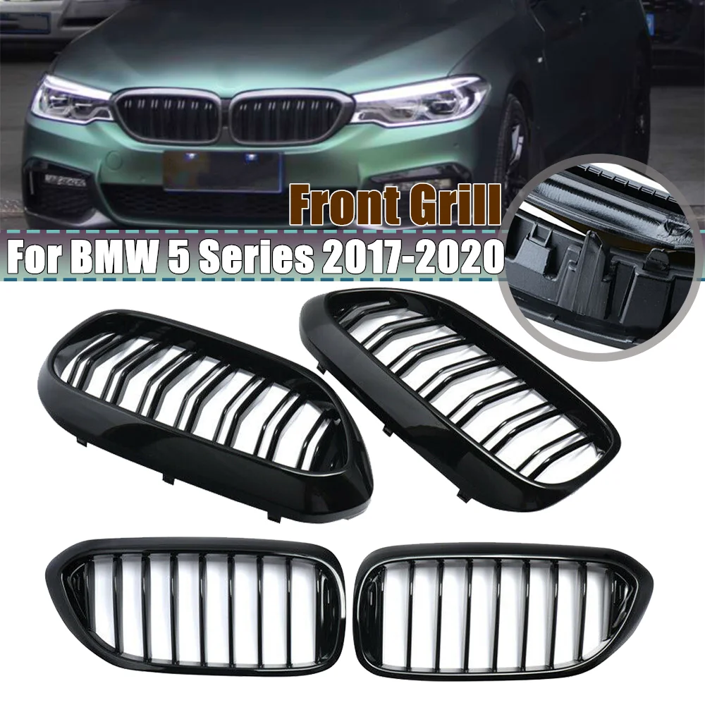 

Front Bumper Grill Glossy Black Front Racing Kidney Grille Dual Slat For BMW 5 Series G30 G38 525I 530I 540I 550I 2017-2020