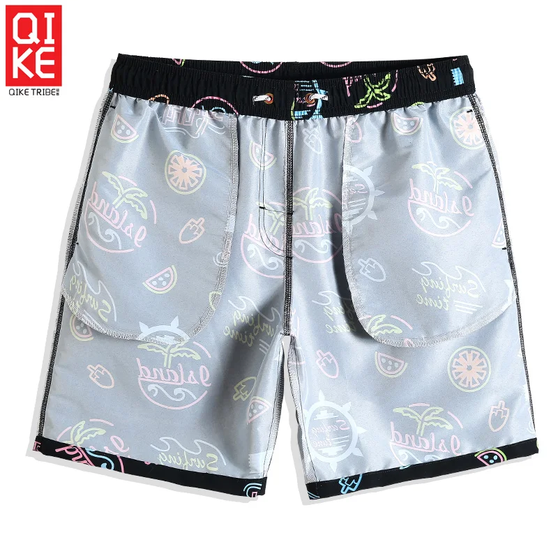 QIKE New Beach shorts Swimsuit Quick dry surfing Floral Joggers Solid Printed Hawaiian bermudas plus size briefs mesh