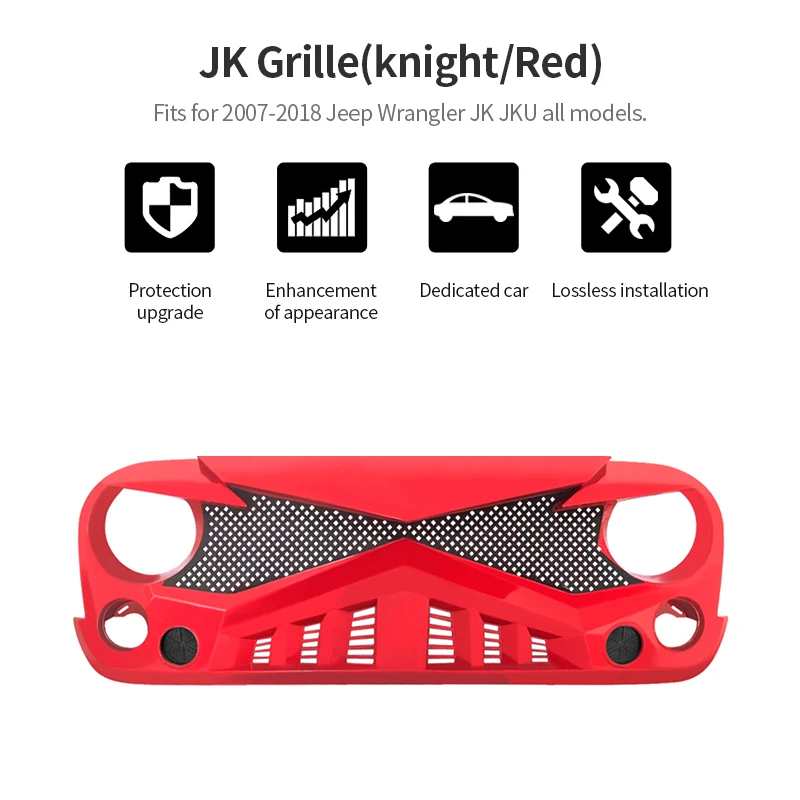 Красная передняя решетка Hawke с сеткой для 07-18 Jeep Wrangler JK JKU ABS пластик | Автомобили и