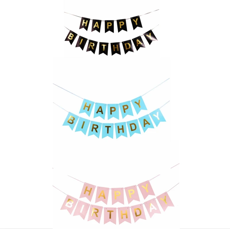 Hot Stamping Multicolor Pink Blue Black Children Happy Birthday Party Adult Fish Tail Flag Decoration Banner | Дом и сад