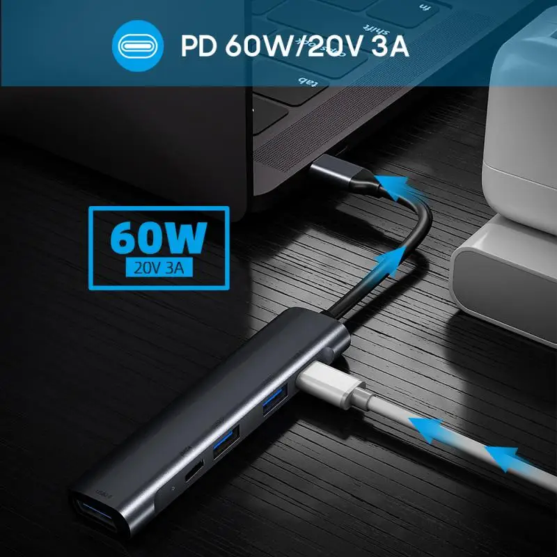 

Док-станция 5 в 1, USB Type C на несколько Usb 3,0, 60 Вт