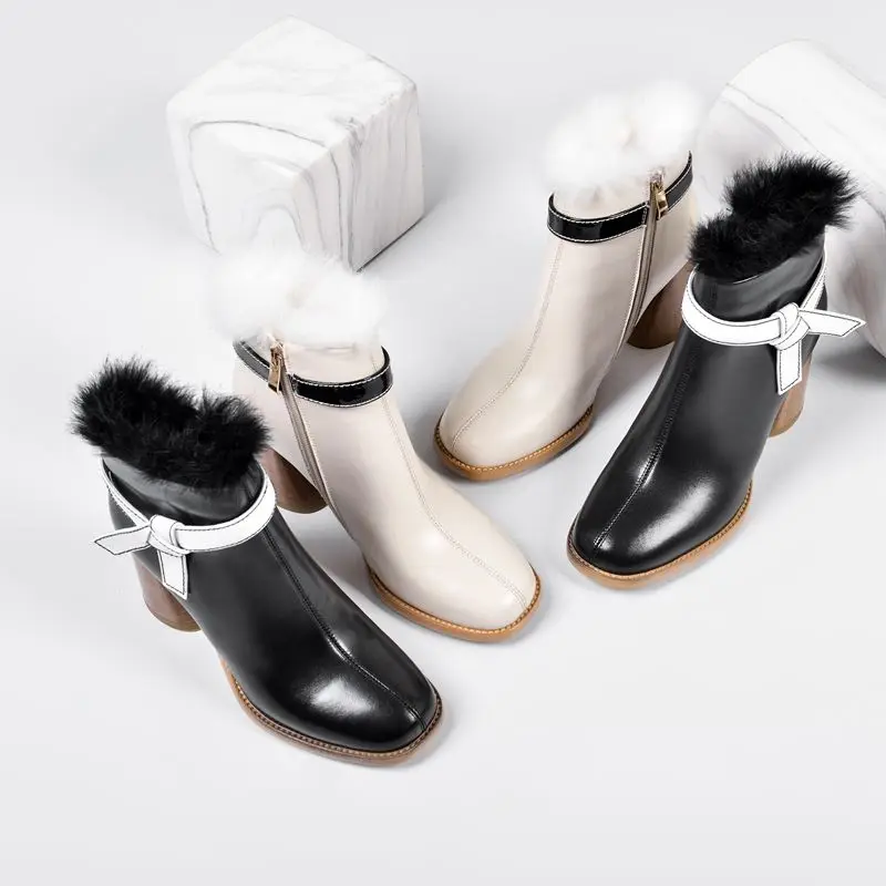 ALLBITEFO/женские ботинки из натуральной кожи и ворса Ботильоны с бантом бабочкой