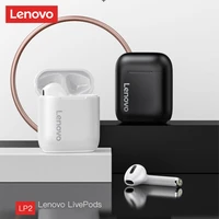 original new lenovo lp2 tws wireless earphone bluetooth 5 0 dual stereo bass touch lp1 updated ipx5 life waterproof dual mic