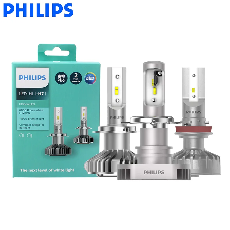 Philips Ultinon светодиодный H1 H4 H7 H8 H11 H16 9005 9006 HB3 HB4 6000 К яркий Автомобильный фар для авто