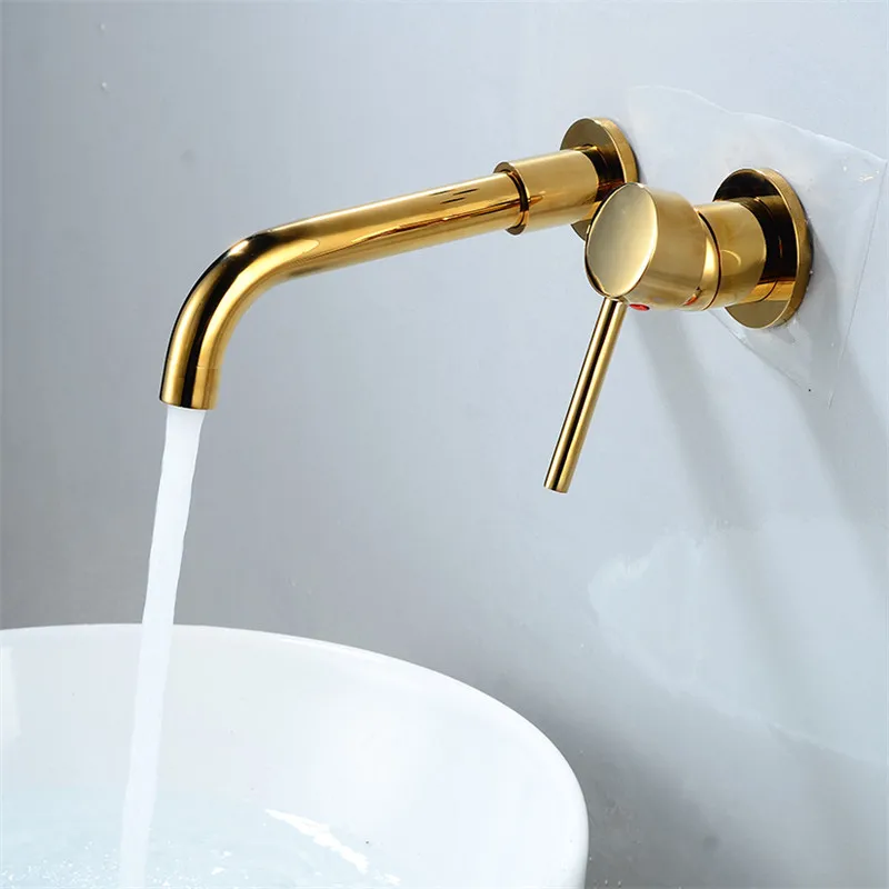 

Bathroom Basin Faucets Solid Brass Sink Mixer Tap Hot & Cold Lavatory Crane In-Wall Mounted Single Handle Brushed Rose Gold Taps
