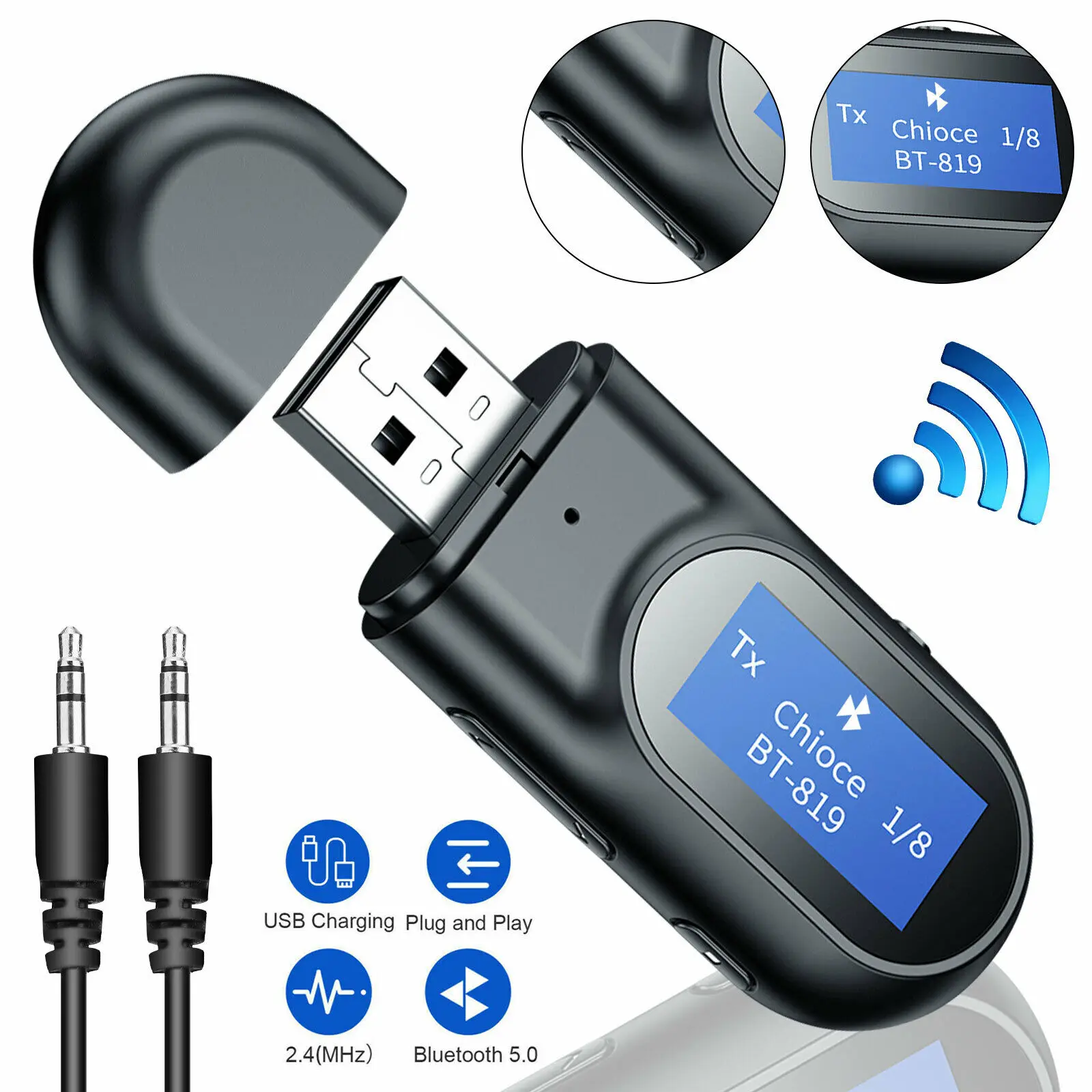 3 в 1 USB Bluetooth 5 0 ЖК-дисплей экран передатчик приемник громкой связи с AUX аудио
