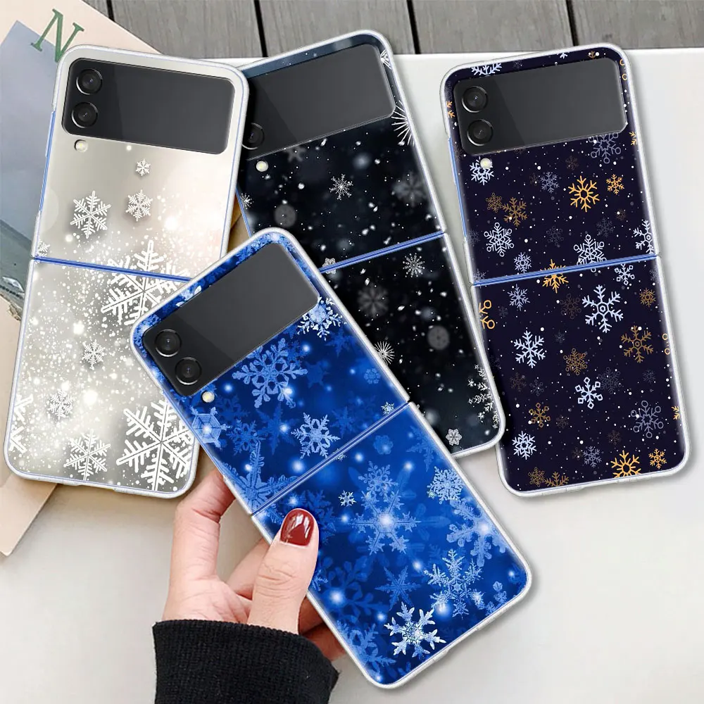 

Snow Flower Case For Samsung Galaxy Z Flip 3 5G Transparent Hard Cell Phone Cover ZFlip Clear PC Luxury Shell Coque