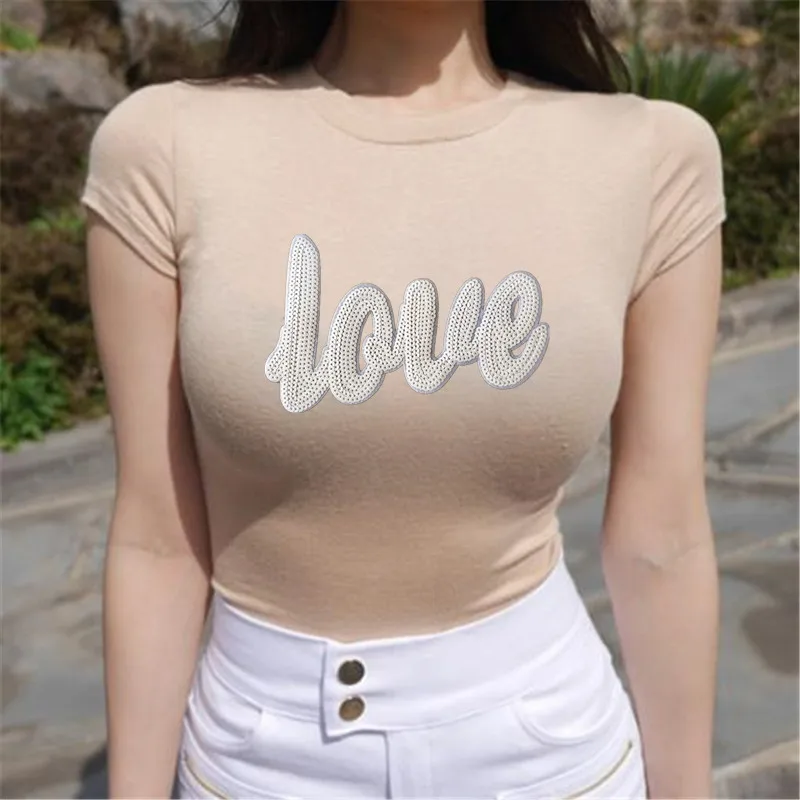 Патчи для одежды с блестками и надписью LOVE 24 см | Заплатки