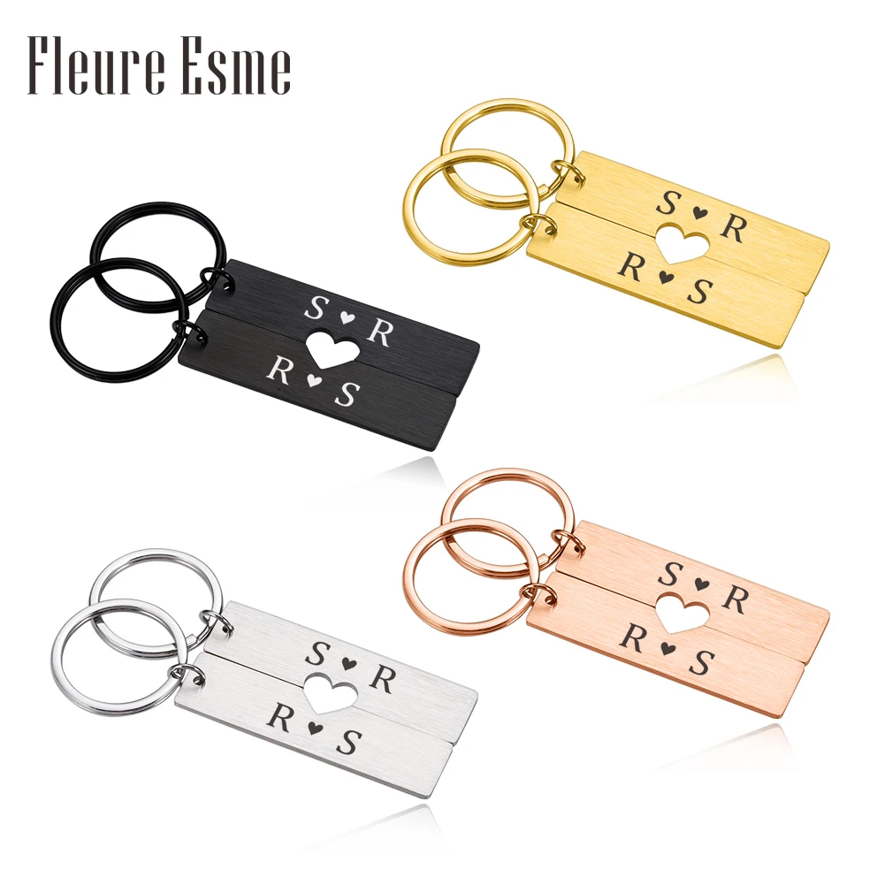 

Personalized Couple Keychain Engraved Date Name Girlfriend Boyfriends Key ChainLetters Valentine's Day Gift for Husband Wife