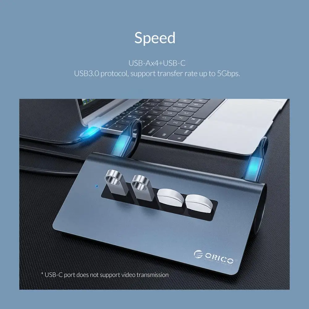 Высокоскоростной usb концентратор ORICO из алюминиевого сплава с разъемом type C для