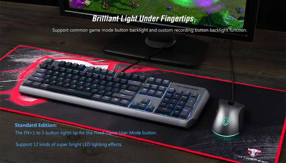 MOTOSPEED CK80 RGB механическая клавиатура Золото/серый переключатель анти-призрак 12 освещение 104 клавиш RGB подсветка клавиатуры для игр