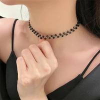 new fashion personality black crystal pearl necklace feminine temperament all match exquisite choker clavicle chain