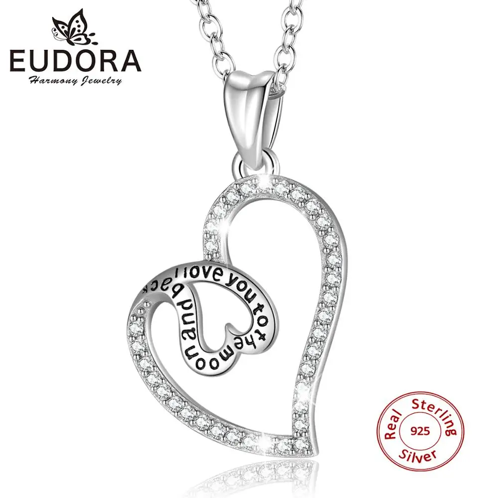 Юдора 925 пробы серебра с надписью I Love You to the moon and back (мама я тебя ожерелье кулоном в
