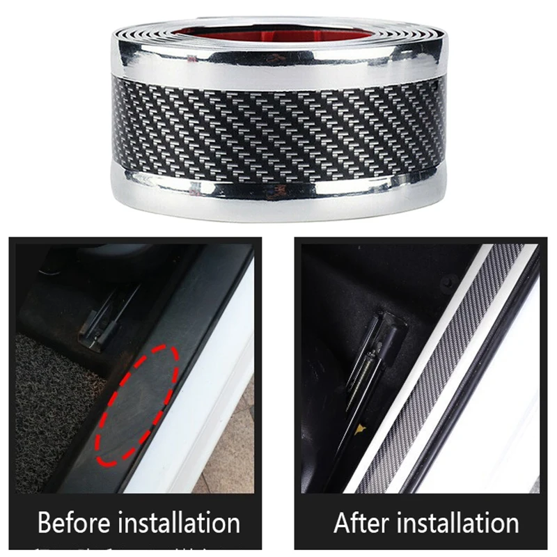 

5x250Cm Car Sticker Carbon Fiber Rubber Diy Door Sill Protector Edge Guard Strip
