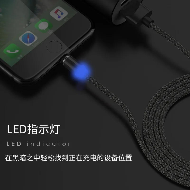 Магнитный зарядный кабель Bozhu 1 м, кабель Micro USB для iPhone XR XS Max X Magnet charger usb type C, светодиодный шнур для зарядки